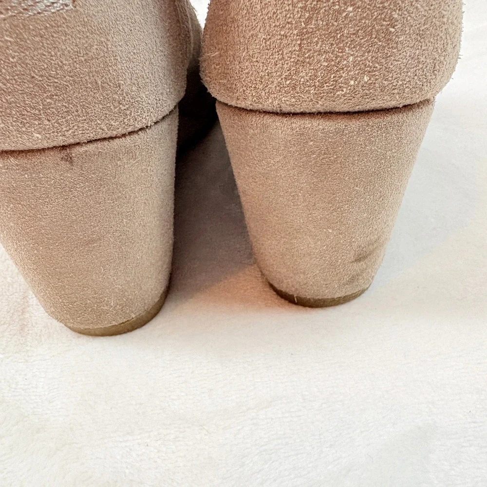 TOMS Taupe Suede Desert Wedge Booties Women Sz 8‎ Lace Up Ankle Boots Round Toe